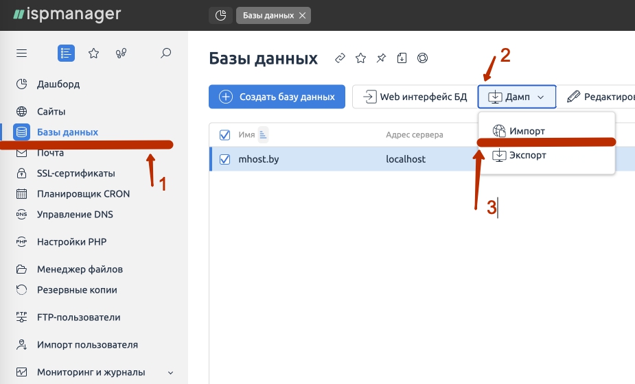 ISP manager add site db 2