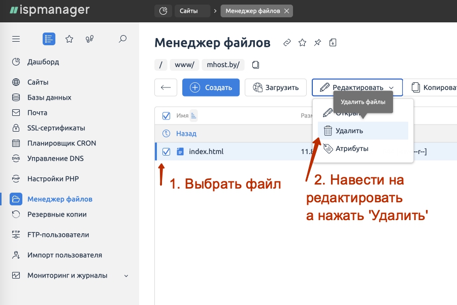 ISP manager add site file 2